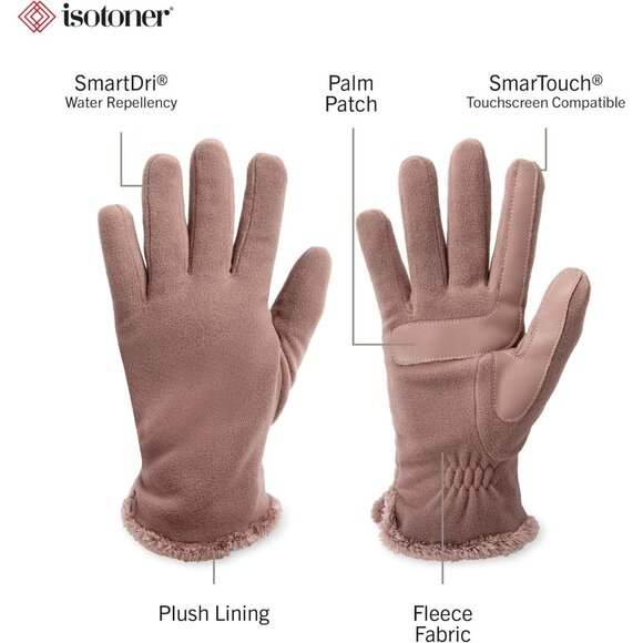 Women's Taupe Comfortable Stretch Fleece Lining Microluxe Cold Weather Gloves - Picture 2 of 6